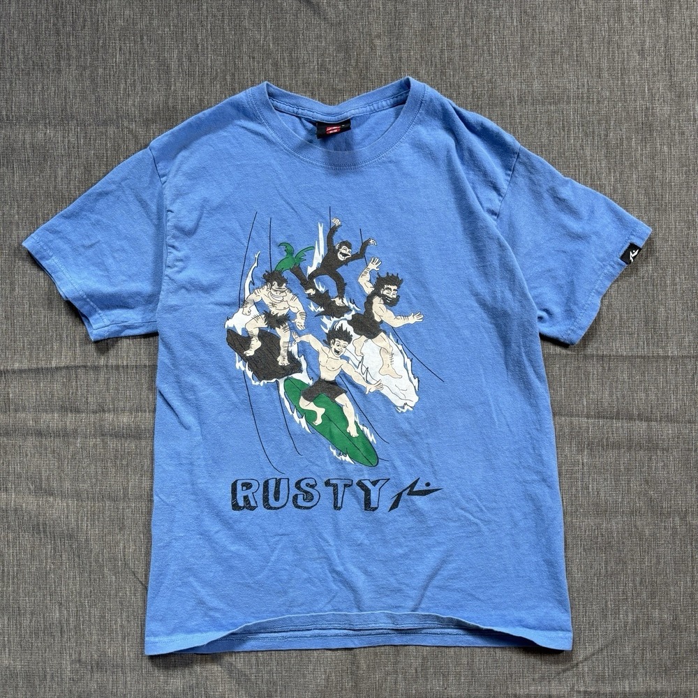 Rusty blue surf tee with cool graphic design - M